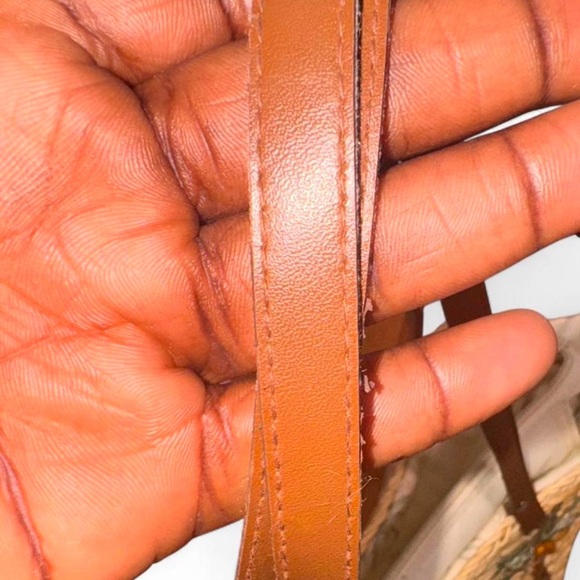 Vintage Woven Straw Tote with Brown Handles and Palm Tree Embroidery - Picture 8 of 8